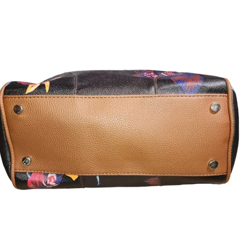 Dana Buchman Black Floral 100% Man Made Faux Leather Satchel Bag 11
